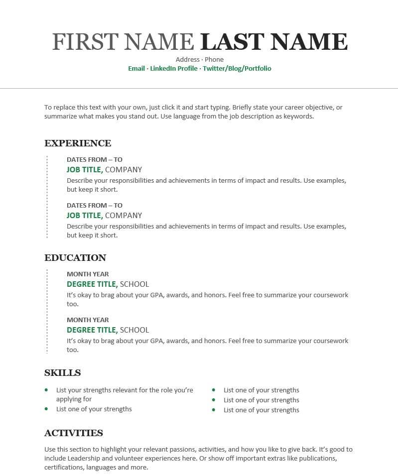Word resume template one